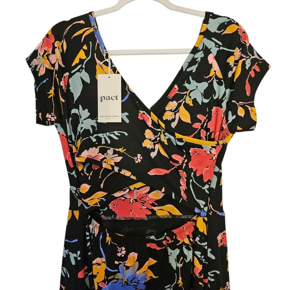 Pact Organic Cotton Fit & Flare Floral Crossback Maxi Dress - Large - NWT - Picture 4 of 11
